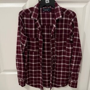 Abercrombie & Fitch Men's Burgundy Plaid Button-Up Shirt Jacket